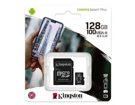 128GB microSDXC Kingston Canvas Select Plus + SD адаптер, черен на супер цени