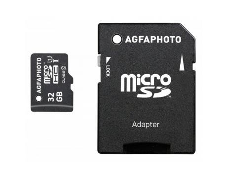 32GB microSDHC AGFA Photo + SD адаптер, черен - нарушена опаковка на супер цени