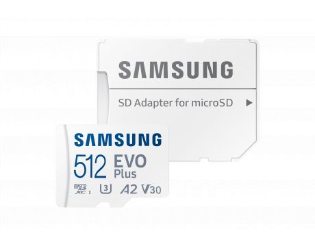 512GB microSD Samsung EVO Plus + SD адаптер, бял на супер цени