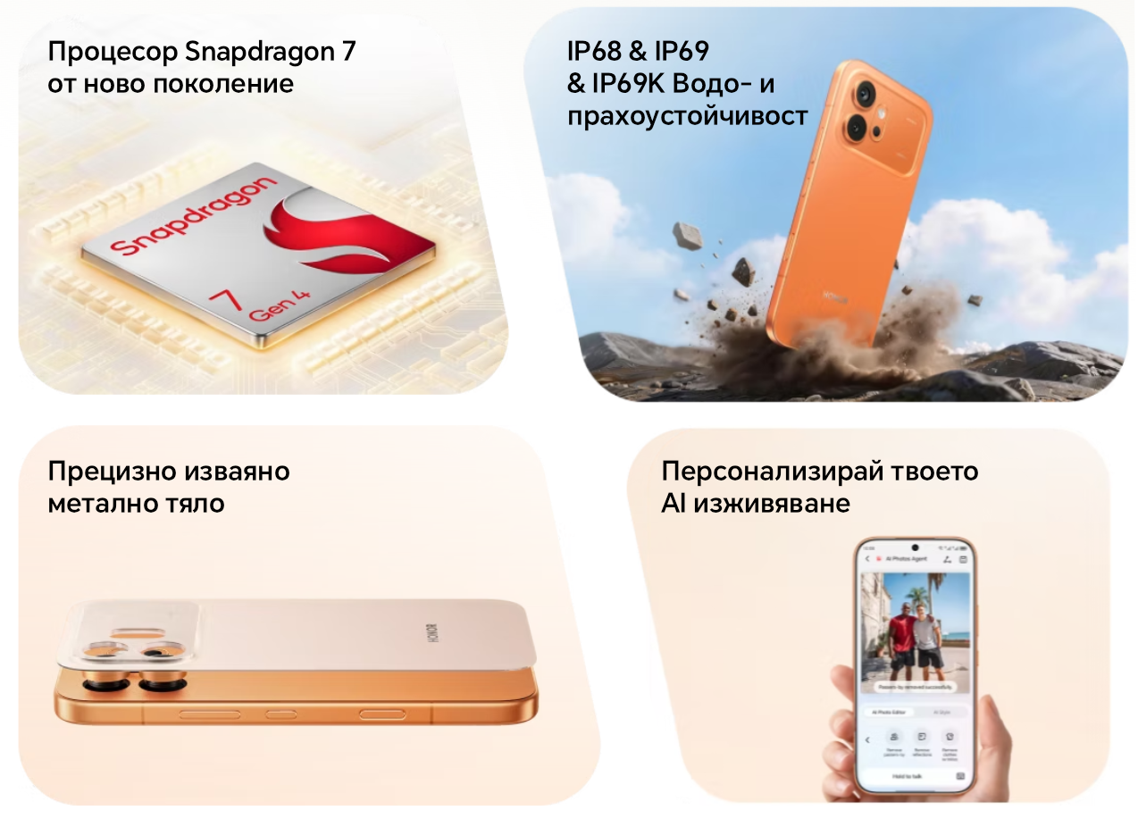 Персонализирай твоето  AI изживя.IP68 & IP69  & IP69K Водо- и  пр.Прецизно изваяно метално тяло.Процесор Snapdragon 7  от ново п