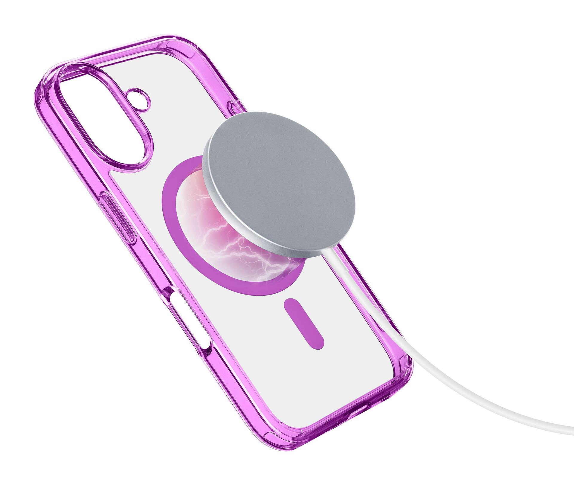 Гръб Cellular Line Iconic Mag за Apple iPhone 16, прозрачен/розов ...