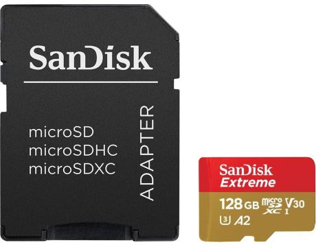 128GB microSDXC SanDisk Extreme и SD адаптер, червен/златист на супер цени