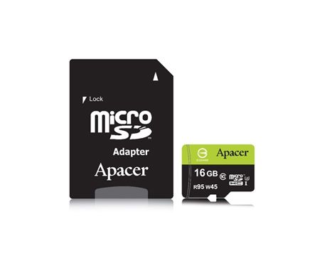 16GB microSDHC Apacer AP16GMCSH10U3-R + Адаптер, Черен / Зелен на супер цени
