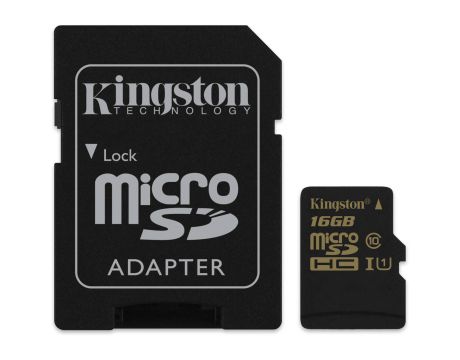 16GB microSDHC Kingston + SD Adapter, черен на супер цени