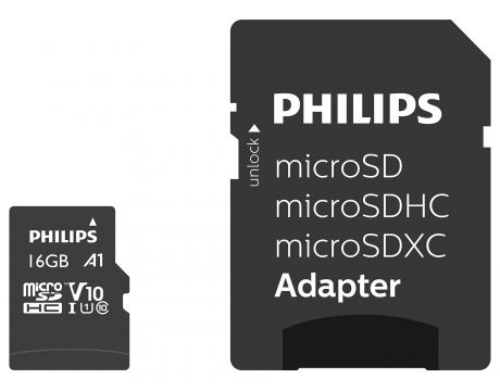 16GB microSDHC Philips + SD адаптер, черен на супер цени