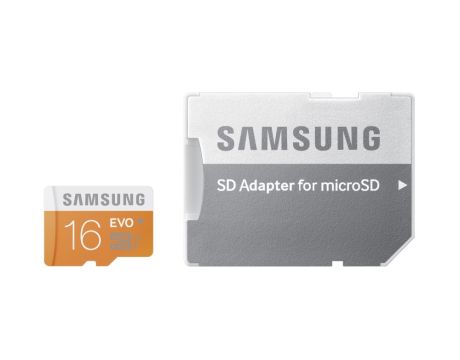 16GB microSDHC Samsung EVO + SD Adapter, бял / оранжев на супер цени