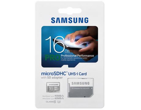 16GB microSDHC Samsung Pro с SD Adapter, сив на супер цени