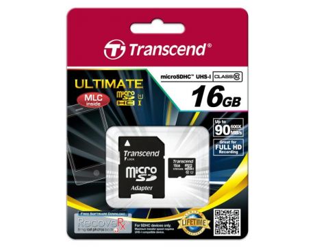 16GB microSDHC Transcend TS16GUSDHC10U1 + Адаптер, черен на супер цени