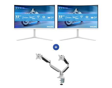 2 броя 32'' Philips Evnia 5000 и стойка Neomounts NM-D750DWHITE на супер цени