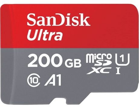 200GB microSDHC SanDisk Ultra + SD адаптер, червен/сив на супер цени