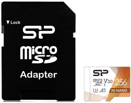 256GB microSDXC Silicon Power Superior Pro + SD адаптер, черен/оранжев на супер цени
