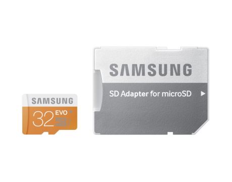 32GB microSDHC Samsung EVO + SD Adapter, бял / оранжев на супер цени