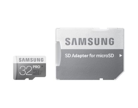 32GB microSDHC Samsung PRO + SD Adapter, бял / сив на супер цени