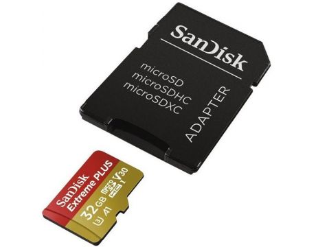 32GB microSDHC SanDisk Extreme Plus + SD Адаптер, червен/златист на супер цени