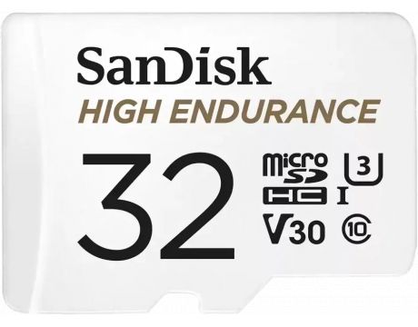 32GB microSDHC SanDisk High Endurance, бял + SD адаптер на супер цени
