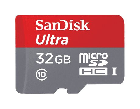 32GB microSDHC SanDisk Ultra + SD адаптер, Сив/червен на супер цени