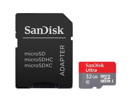 32GB MicroSDHC SanDisk, сив/червен + SD на супер цени
