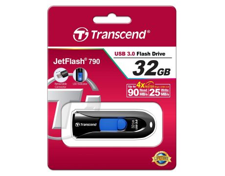 32GB Transcend JetFlash 790, черен/син на супер цени