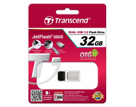 32GB Transcend JetFlash 880S, сребрист на супер цени