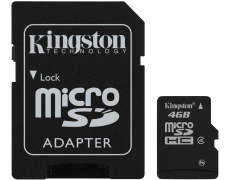 4GB microSDHC Kingston + SD Adapter, Черен на супер цени