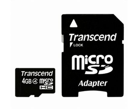 4GB microSDHC Transcend TS4GUSDHC4 + Адаптер, черен на супер цени