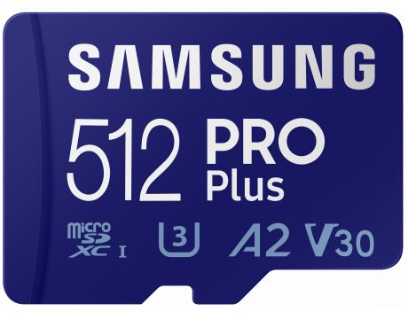 512GB microSD Samsung Pro Plus + SD адаптер, син на супер цени