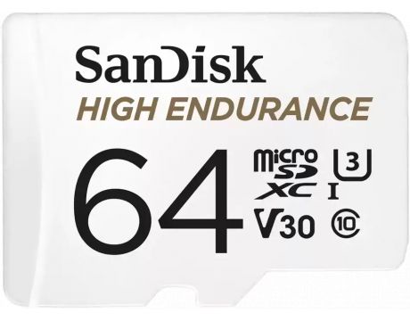 64GB microSDHC SanDisk High Endurance, бял + SD адаптер на супер цени