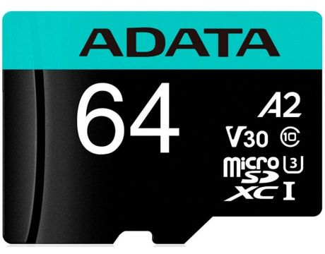 64GB microSDXC ADATA Premier Pro + SD адаптер, черен на супер цени