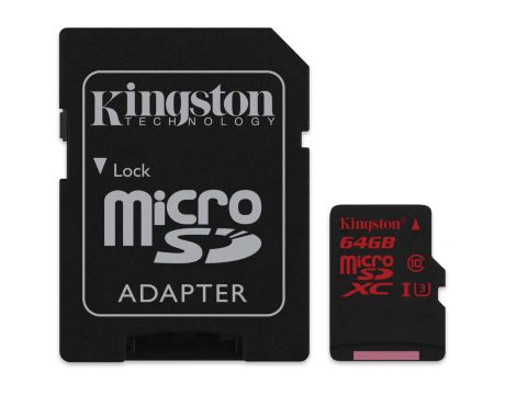 64GB microSDXC Kingston с адаптер, Черен на супер цени
