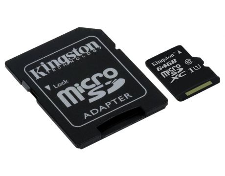 64GB microSDXC Kingston + SD Adapter, черен на супер цени