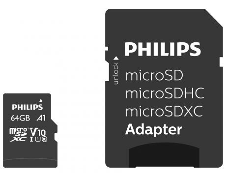 64GB microSDXC Philips + SD адаптер, черен на супер цени