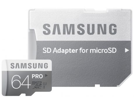 64GB microSDXC Samsung Pro с SD Adapter, Бял / Сив на супер цени