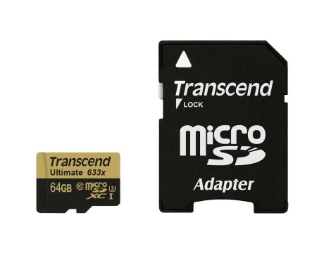 64GB microSDXC Transcend TS64GUSDU3 + Адаптер, черен на супер цени