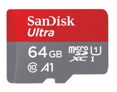 64GB microSDXC SanDisk Ultra + SD Адаптер, сив/червен на супер цени