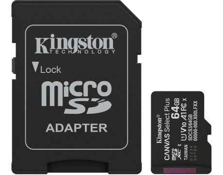 64GB microSD Kingston Canvas Select Plus и SD адаптер, черен на супер цени