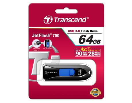 64GB Transcend JetFlash 790, черен/син на супер цени