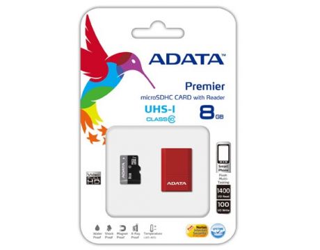 8GB microSDHC ADATA + USB Адаптер, черен на супер цени