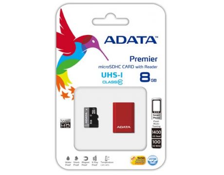 8GB microSDHC ADATA + USB Адаптер, черен - разопакована на супер цени
