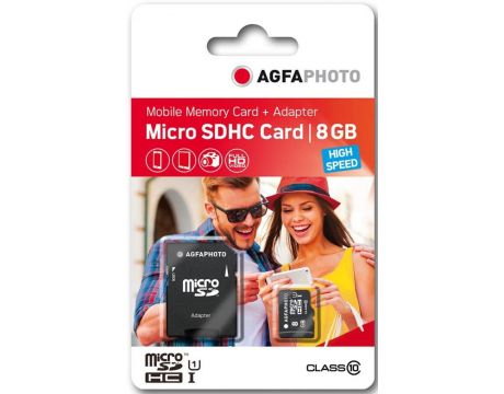 8GB microSDHC AGFA Photo + SD адаптер, черен на супер цени