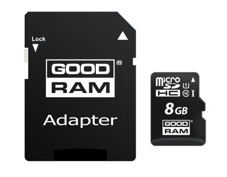 8GB microSDHC GOODRAM + Адаптер, черен на супер цени