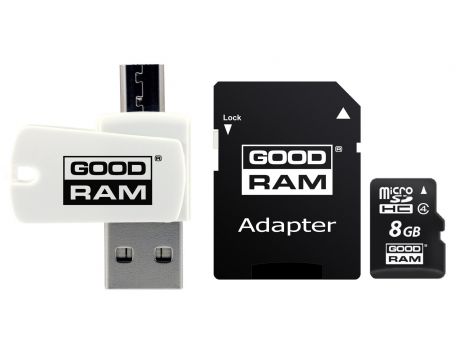 8GB microSDHC GOODRAM SD adapter + USB reader, черен на супер цени