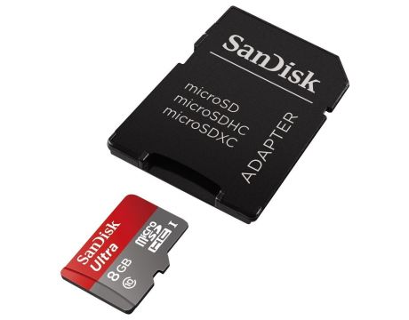 8GB microSDHC SanDisk Ultra със SD Adapter, Червен / Сив на супер цени