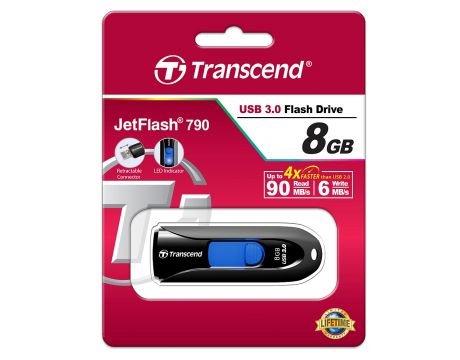 8GB Transcend JetFlash 790, черен/син на супер цени