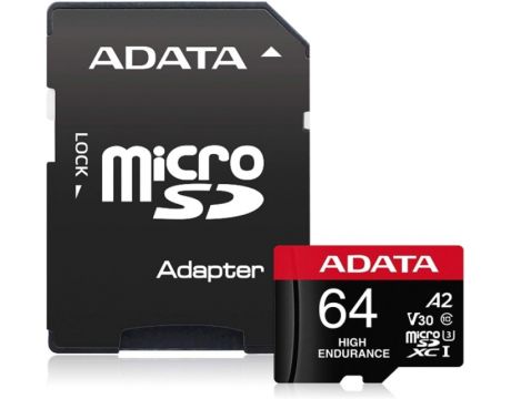 64GB microSDXC ADATA High Endurance + SD адаптер на супер цени