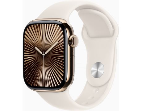 Apple Watch Series 10 GPS, Cellular, 42 мм, M/L, Gold Titanium, Starlight Sport на супер цени