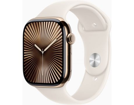 Apple Watch Series 10 GPS, Cellular, 46 мм, M/L, Gold Titanium, Starlight Sport на супер цени