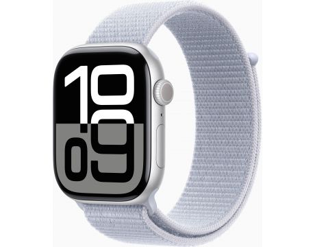 Apple Watch Series 10 GPS, Cellular, 46 мм, Silver Aluminum, Blue Cloud Sport на супер цени