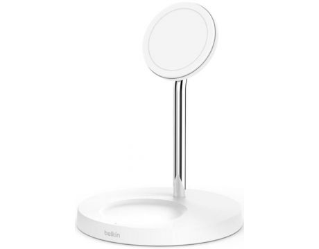 Belkin 2-in-1 Wireless Charger Stand with MagSafe 15W, бял на супер цени