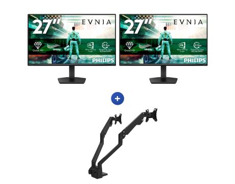 2 броя 27" Philips EVNIA 3000 и стойка Neomounts FPMA-D750DBLACK2 на супер цени