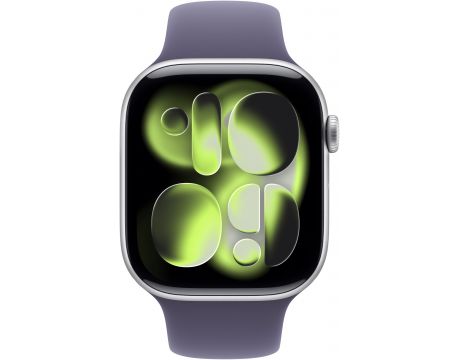 Apple Watch Series 11 GPS, 46 мм, S/M, Silver Aluminium, Purple Fog на супер цени